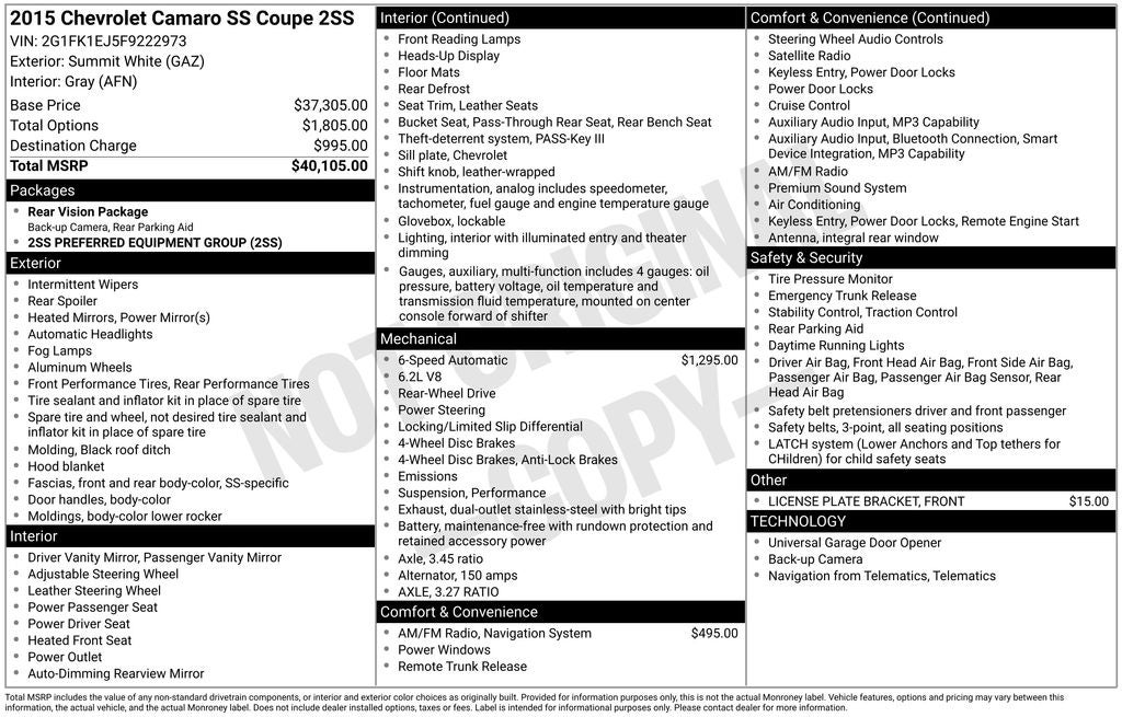 2015 Chevrolet Camaro SS 2SS