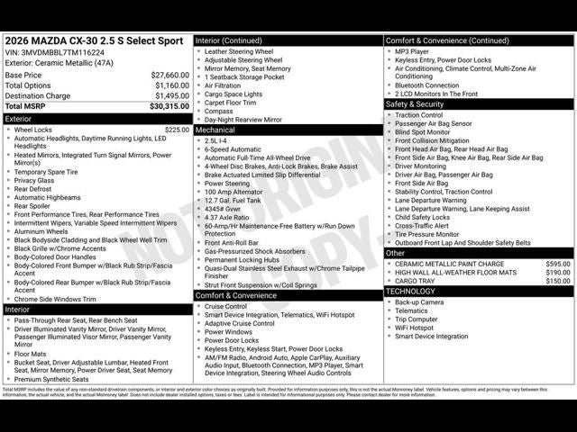 2026 Mazda Mazda CX-30 2.5 S Select Sport AWD
