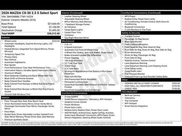 2026 Mazda Mazda CX-30 2.5 S Select Sport AWD