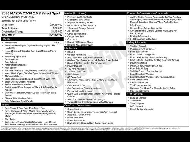 2026 Mazda Mazda CX-30 2.5 S Select Sport AWD
