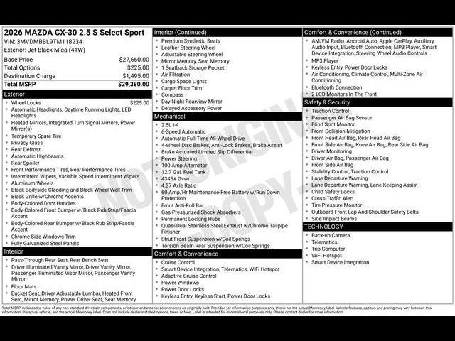 2026 Mazda Mazda CX-30 2.5 S Select Sport AWD