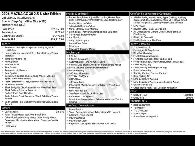 2026 Mazda Mazda CX-30 2.5 S Aire Edition