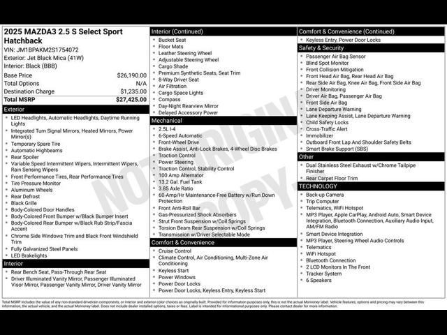 2025 Mazda Mazda3 2.5 S Select Sport