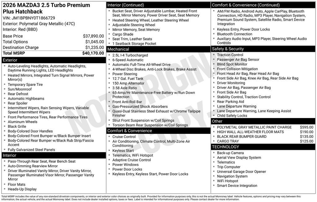 2026 Mazda Mazda3 Hatchback 2.5 Turbo Premium Plus AWD