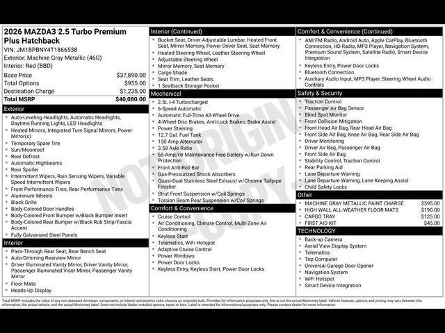 2026 Mazda Mazda3 Hatchback 2.5 Turbo Premium Plus AWD