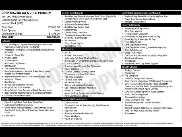 2022 Mazda Mazda CX-5 2.5 S Premium Package