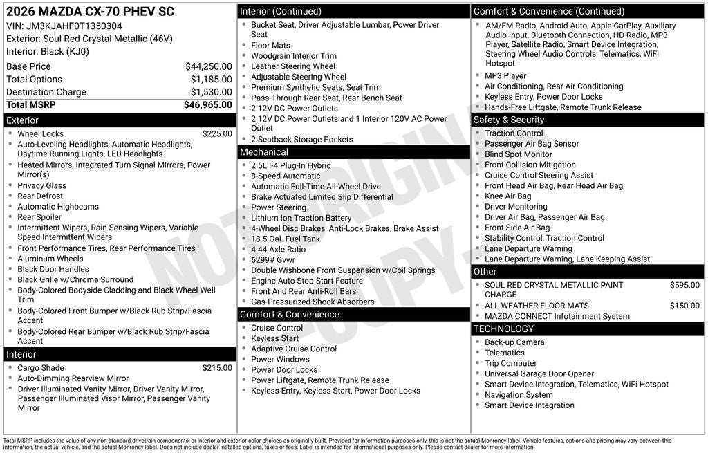 2026 Mazda Mazda CX-70 Plug-In Hybrid SC AWD