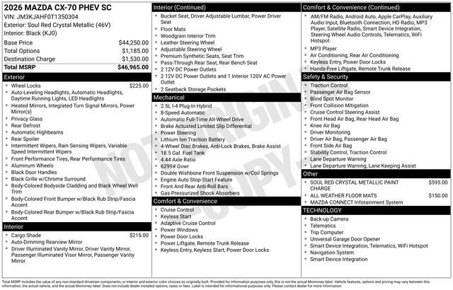 2026 Mazda Mazda CX-70 Plug-In Hybrid SC AWD