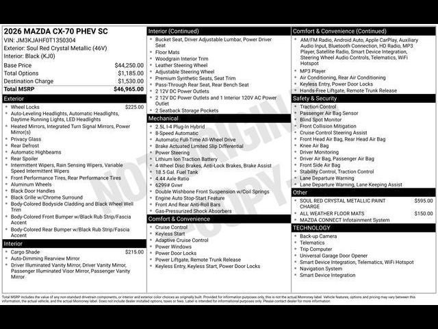 2026 Mazda Mazda CX-70 Plug-In Hybrid SC AWD