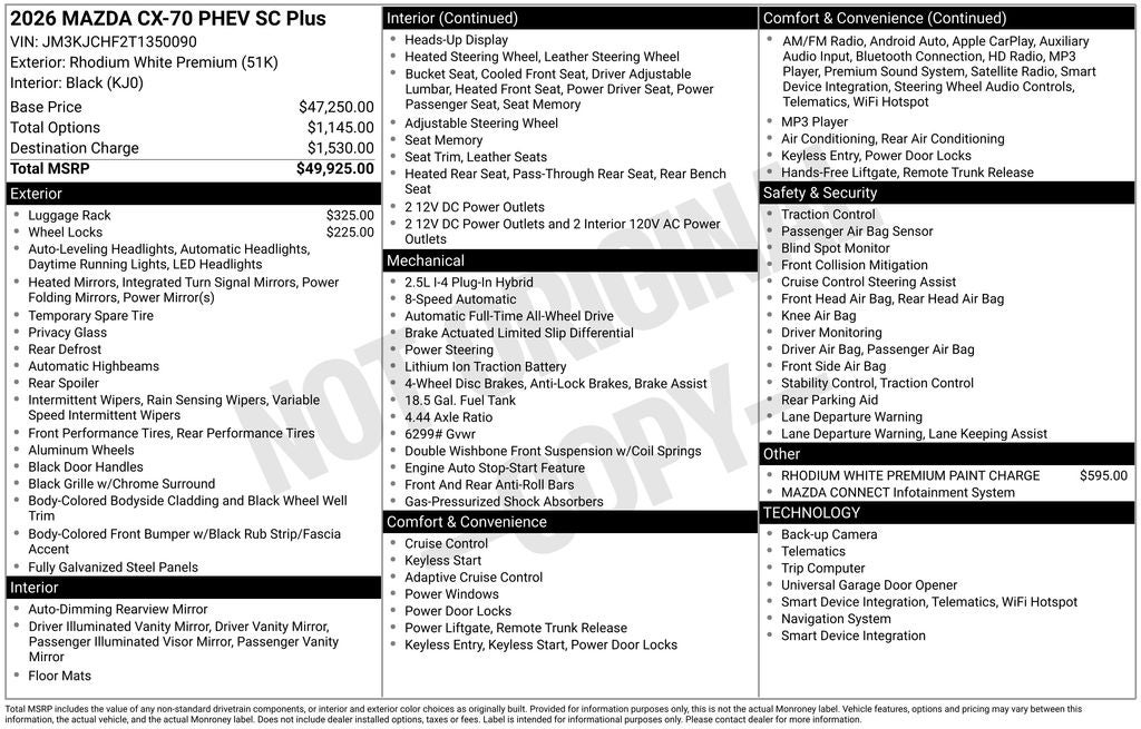2026 Mazda Mazda CX-70 PHEV SC Plus