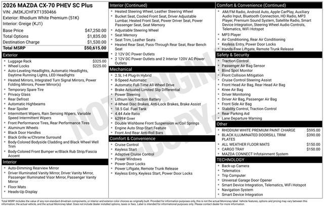 2026 Mazda Mazda CX-70 Plug-In Hybrid SC Plus AWD