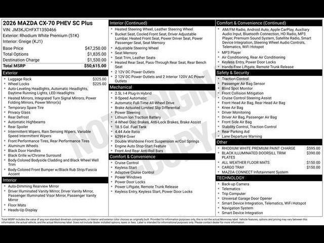 2026 Mazda Mazda CX-70 Plug-In Hybrid SC Plus AWD