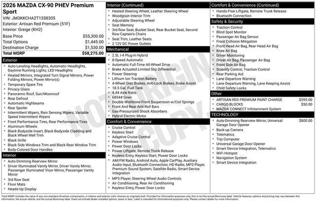 2026 Mazda Mazda CX-90 Plug-In Hybrid Premium Sport AWD