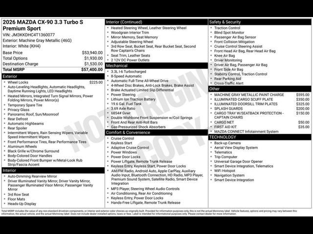 2026 Mazda Mazda CX-90 3.3 Turbo S Premium Sport AWD