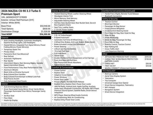 2026 Mazda Mazda CX-90 3.3 Turbo S Premium Sport AWD