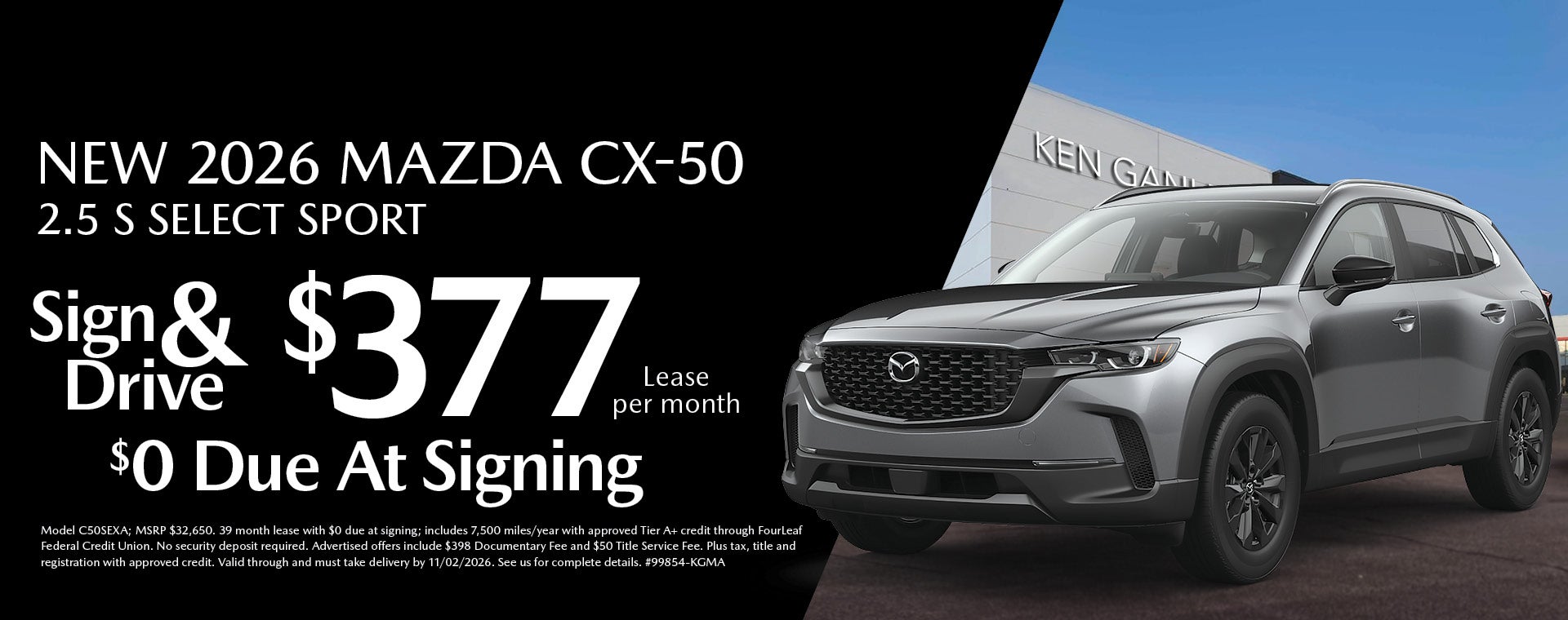 2026 Mazda CX-50 SIgn & Drive Lease Offer Ken Ganley Mazda